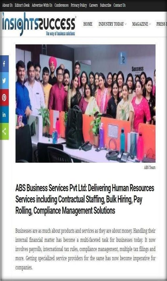 Insights Success feature on ABS Business Services delivering HR services
